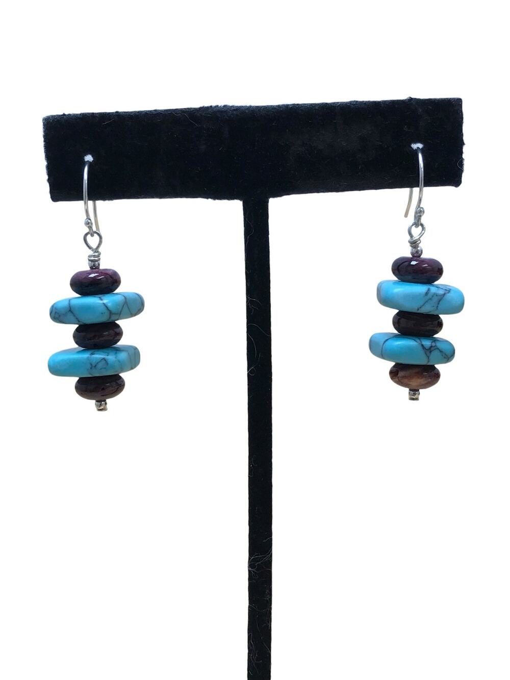 Sterling Silver Turquoise Spiny Oyster Amethyst Stacked Pierced Earrings 8g